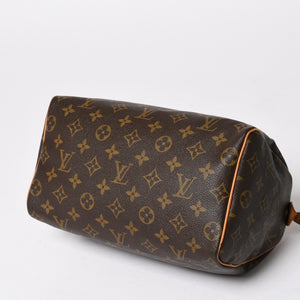 LOUIS VUITTON ルイヴィトン スピーディ25 ハンドバック M41528 モノグラム PVC ヌメ革 レザー ブラウン ゴールド金具 美品 中古 4a004871