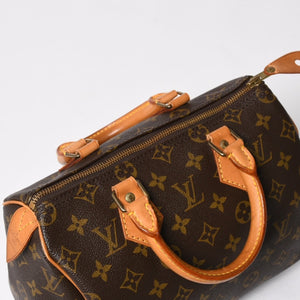 LOUIS VUITTON ルイヴィトン スピーディ25 ハンドバック M41528 モノグラム PVC ヌメ革 レザー ブラウン ゴールド金具 美品 中古 4a004871