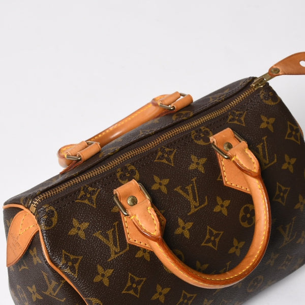 LOUIS VUITTON ルイヴィトン スピーディ25 ハンドバック M41528 モノグラム PVC ヌメ革 レザー ブラウン ゴールド金具 美品 中古 4a004871