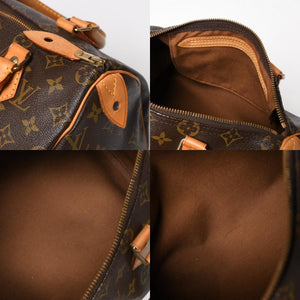 LOUIS VUITTON ルイヴィトン スピーディ25 ハンドバック M41528 モノグラム PVC ヌメ革 レザー ブラウン ゴールド金具 美品 中古 4a004871