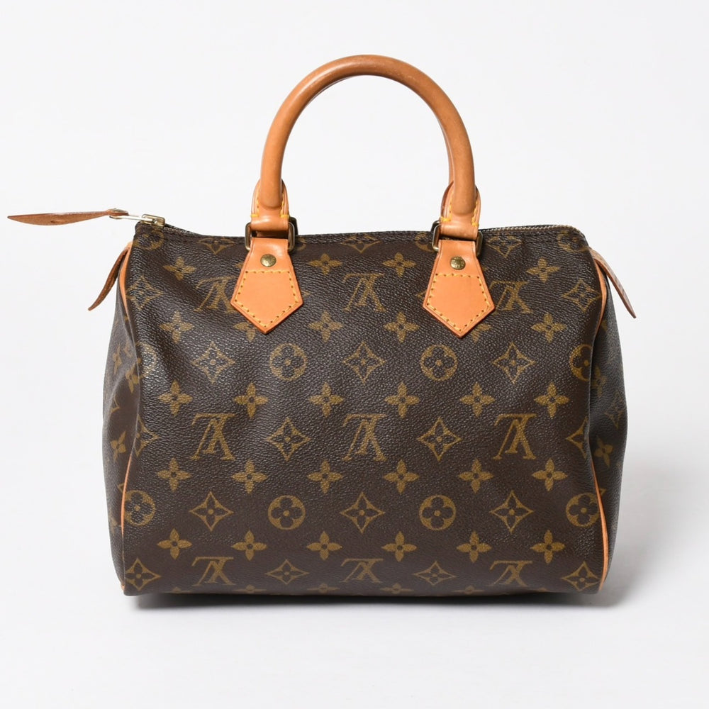 LOUIS VUITTON ルイヴィトン スピーディ25 ハンドバック M41528 モノグラム PVC ヌメ革 レザー ブラウン ゴールド金具 美品 中古 4a004871
