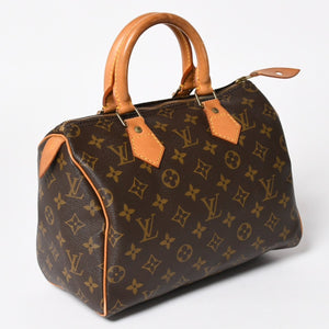 LOUIS VUITTON ルイヴィトン スピーディ25 ハンドバック M41528 モノグラム PVC ヌメ革 レザー ブラウン ゴールド金具 美品 中古 4a004871