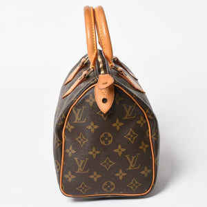 LOUIS VUITTON ルイヴィトン スピーディ25 ハンドバック M41528 モノグラム PVC ヌメ革 レザー ブラウン ゴールド金具 美品 中古 4a004871