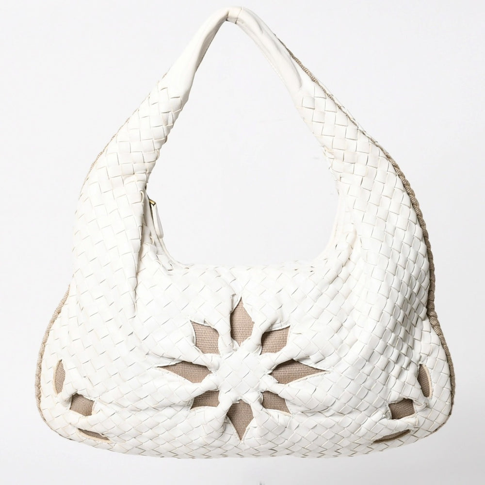 極美品 BOTTEGA VENETA ボッテガヴェネタ ホーボー ハンドバッグ ショルダーバッグ イントレチャート ホワイト アイボリー 中古 4a004834