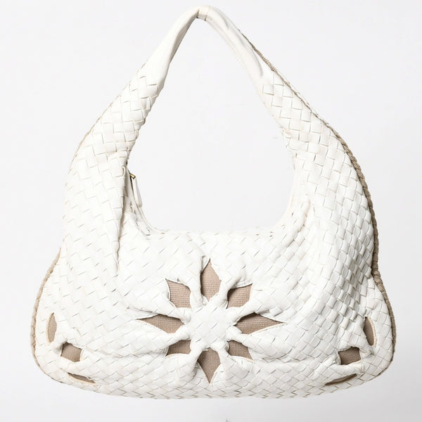極美品 BOTTEGA VENETA ボッテガヴェネタ ホーボー ハンドバッグ ショルダーバッグ イントレチャート ホワイト アイボリー 中古 4a004834