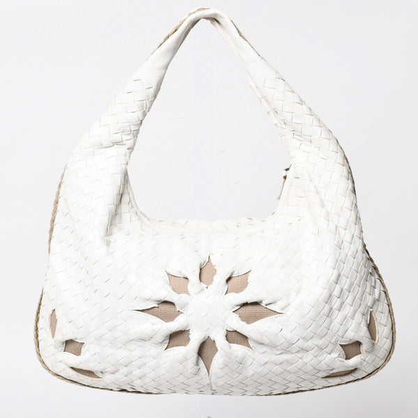 極美品 BOTTEGA VENETA ボッテガヴェネタ ホーボー ハンドバッグ ショルダーバッグ イントレチャート ホワイト アイボリー 中古 4a004834