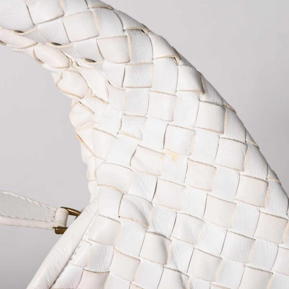 極美品 BOTTEGA VENETA ボッテガヴェネタ ホーボー ハンドバッグ ショルダーバッグ イントレチャート ホワイト アイボリー 中古 4a004834