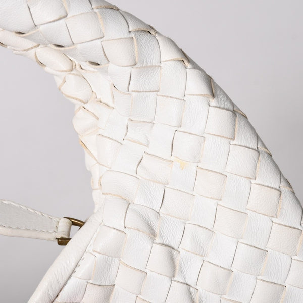 極美品 BOTTEGA VENETA ボッテガヴェネタ ホーボー ハンドバッグ ショルダーバッグ イントレチャート ホワイト アイボリー 中古 4a004834