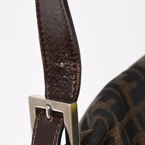 FENDI フェンディ ズッカ柄 マンマバケット ショルダーバッグ 26325 キャンバス レザー ブラウン FFバックル シルバー金具 美品 中古 4a005256
