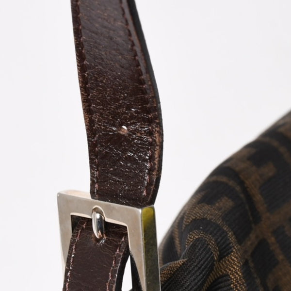 FENDI フェンディ ズッカ柄 マンマバケット ショルダーバッグ 26325 キャンバス レザー ブラウン FFバックル シルバー金具 美品 中古 4a005256