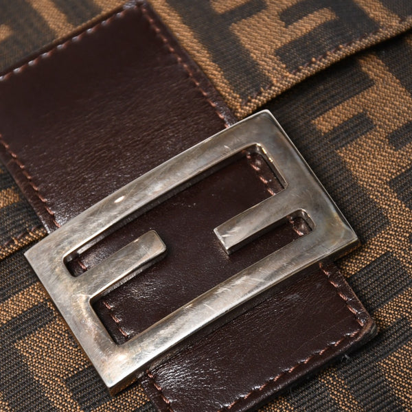 FENDI フェンディ ズッカ柄 マンマバケット ショルダーバッグ 26325 キャンバス レザー ブラウン FFバックル シルバー金具 美品 中古 4a005256