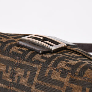 FENDI フェンディ ズッカ柄 マンマバケット ショルダーバッグ 26325 キャンバス レザー ブラウン FFバックル シルバー金具 美品 中古 4a005256