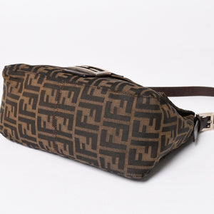 FENDI フェンディ ズッカ柄 マンマバケット ショルダーバッグ 26325 キャンバス レザー ブラウン FFバックル シルバー金具 美品 中古 4a005256