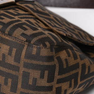 FENDI フェンディ ズッカ柄 マンマバケット ショルダーバッグ 26325 キャンバス レザー ブラウン FFバックル シルバー金具 美品 中古 4a005256