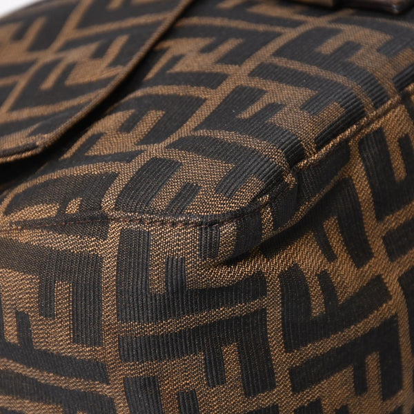 FENDI フェンディ ズッカ柄 マンマバケット ショルダーバッグ 26325 キャンバス レザー ブラウン FFバックル シルバー金具 美品 中古 4a005256