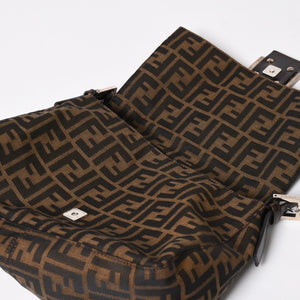 FENDI フェンディ ズッカ柄 マンマバケット ショルダーバッグ 26325 キャンバス レザー ブラウン FFバックル シルバー金具 美品 中古 4a005256