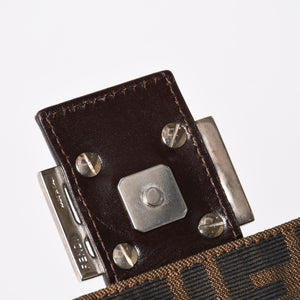 FENDI フェンディ ズッカ柄 マンマバケット ショルダーバッグ 26325 キャンバス レザー ブラウン FFバックル シルバー金具 美品 中古 4a005256
