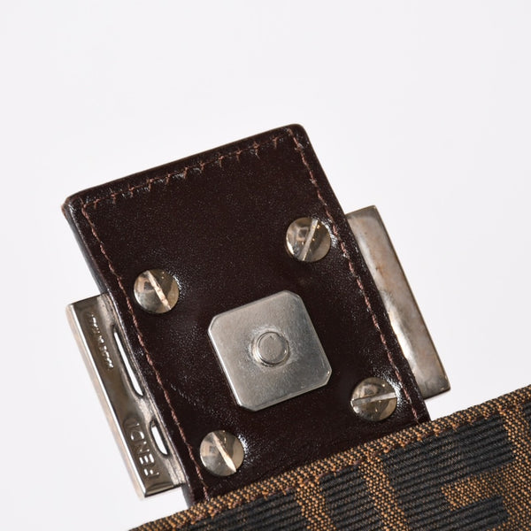 FENDI フェンディ ズッカ柄 マンマバケット ショルダーバッグ 26325 キャンバス レザー ブラウン FFバックル シルバー金具 美品 中古 4a005256