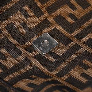 FENDI フェンディ ズッカ柄 マンマバケット ショルダーバッグ 26325 キャンバス レザー ブラウン FFバックル シルバー金具 美品 中古 4a005256