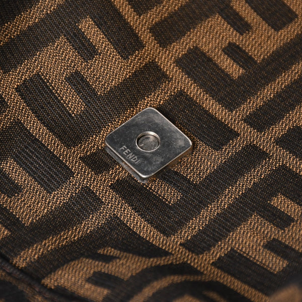 FENDI フェンディ ズッカ柄 マンマバケット ショルダーバッグ 26325 キャンバス レザー ブラウン FFバックル シルバー金具 美品 中古 4a005256