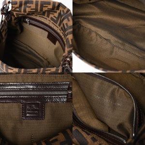 FENDI フェンディ ズッカ柄 マンマバケット ショルダーバッグ 26325 キャンバス レザー ブラウン FFバックル シルバー金具 美品 中古 4a005256