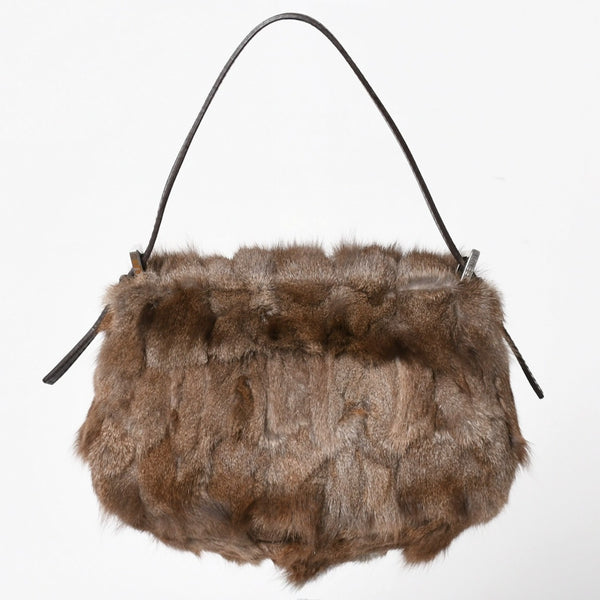極美品 FENDI フェンディ マンマバケット ハンドバッグ 8BR180 ファー レザー ブラウン ヴィンテージ シルバー金具 中古 4a005277