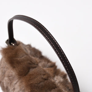極美品 FENDI フェンディ マンマバケット ハンドバッグ 8BR180 ファー レザー ブラウン ヴィンテージ シルバー金具 中古 4a005277
