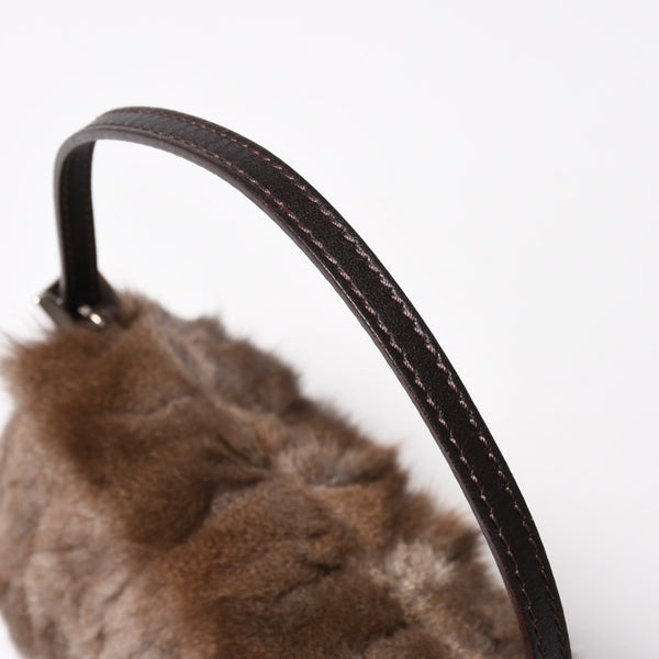 極美品 FENDI フェンディ マンマバケット ハンドバッグ 8BR180 ファー レザー ブラウン ヴィンテージ シルバー金具 中古 4a005277