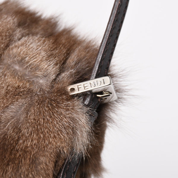 極美品 FENDI フェンディ マンマバケット ハンドバッグ 8BR180 ファー レザー ブラウン ヴィンテージ シルバー金具 中古 4a005277