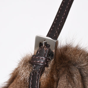極美品 FENDI フェンディ マンマバケット ハンドバッグ 8BR180 ファー レザー ブラウン ヴィンテージ シルバー金具 中古 4a005277