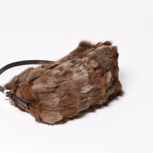 極美品 FENDI フェンディ マンマバケット ハンドバッグ 8BR180 ファー レザー ブラウン ヴィンテージ シルバー金具 中古 4a005277