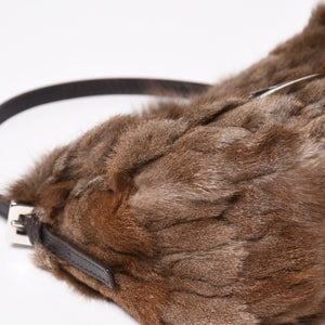 極美品 FENDI フェンディ マンマバケット ハンドバッグ 8BR180 ファー レザー ブラウン ヴィンテージ シルバー金具 中古 4a005277