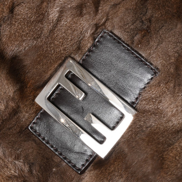 極美品 FENDI フェンディ マンマバケット ハンドバッグ 8BR180 ファー レザー ブラウン ヴィンテージ シルバー金具 中古 4a005277