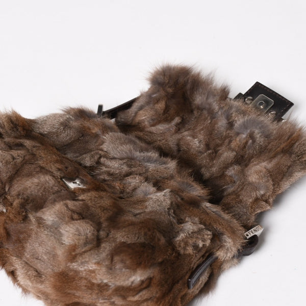 極美品 FENDI フェンディ マンマバケット ハンドバッグ 8BR180 ファー レザー ブラウン ヴィンテージ シルバー金具 中古 4a005277