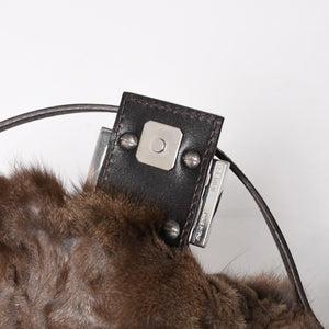 極美品 FENDI フェンディ マンマバケット ハンドバッグ 8BR180 ファー レザー ブラウン ヴィンテージ シルバー金具 中古 4a005277