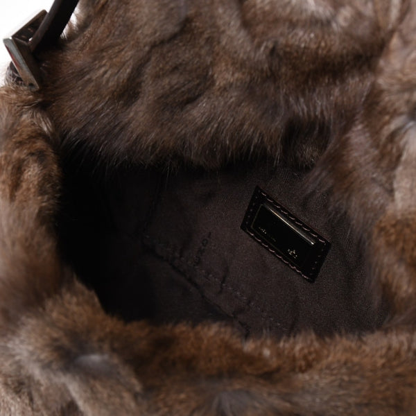 極美品 FENDI フェンディ マンマバケット ハンドバッグ 8BR180 ファー レザー ブラウン ヴィンテージ シルバー金具 中古 4a005277