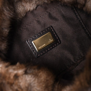 極美品 FENDI フェンディ マンマバケット ハンドバッグ 8BR180 ファー レザー ブラウン ヴィンテージ シルバー金具 中古 4a005277