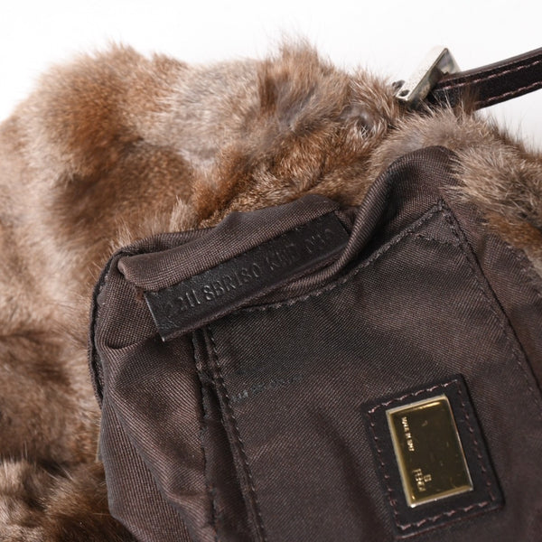 極美品 FENDI フェンディ マンマバケット ハンドバッグ 8BR180 ファー レザー ブラウン ヴィンテージ シルバー金具 中古 4a005277