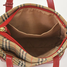 画像をギャラリービューアに読み込む, BURBERRY バーバリー ハンドバッグ ノバチェック キャンバス レザー レッド マルチカラー ゴールド金具 美品 中古 4a004895