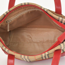 画像をギャラリービューアに読み込む, BURBERRY バーバリー ハンドバッグ ノバチェック キャンバス レザー レッド マルチカラー ゴールド金具 美品 中古 4a004895