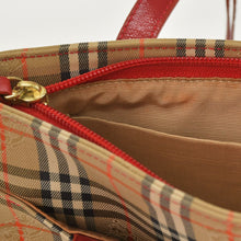 画像をギャラリービューアに読み込む, BURBERRY バーバリー ハンドバッグ ノバチェック キャンバス レザー レッド マルチカラー ゴールド金具 美品 中古 4a004895