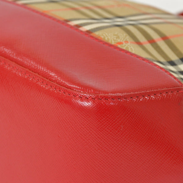 BURBERRY Burberry Handbag Nova Check Canvas Leather Red Multicolor Gold Hardware Good Condition Used 4a004895