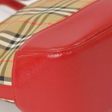 画像をギャラリービューアに読み込む, BURBERRY バーバリー ハンドバッグ ノバチェック キャンバス レザー レッド マルチカラー ゴールド金具 美品 中古 4a004895