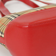 画像をギャラリービューアに読み込む, BURBERRY バーバリー ハンドバッグ ノバチェック キャンバス レザー レッド マルチカラー ゴールド金具 美品 中古 4a004895