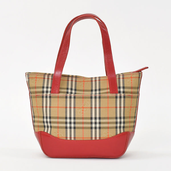 BURBERRY Burberry Handbag Nova Check Canvas Leather Red Multicolor Gold Hardware Good Condition Used 4a004895