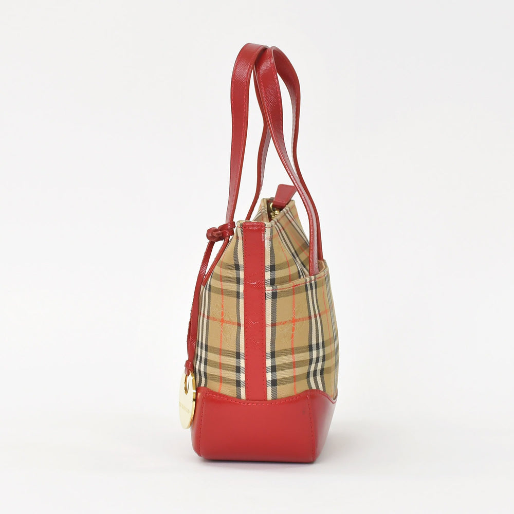 BURBERRY Burberry Handbag Nova Check Canvas Leather Red Multicolor Gold Hardware Good Condition Used 4a004895