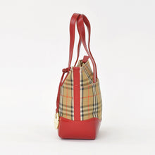 画像をギャラリービューアに読み込む, BURBERRY バーバリー ハンドバッグ ノバチェック キャンバス レザー レッド マルチカラー ゴールド金具 美品 中古 4a004895