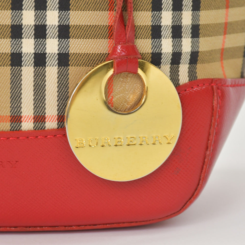 BURBERRY Burberry Handbag Nova Check Canvas Leather Red Multicolor Gold Hardware Good Condition Used 4a004895
