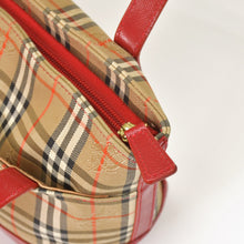 画像をギャラリービューアに読み込む, BURBERRY バーバリー ハンドバッグ ノバチェック キャンバス レザー レッド マルチカラー ゴールド金具 美品 中古 4a004895