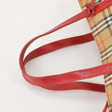 画像をギャラリービューアに読み込む, BURBERRY バーバリー ハンドバッグ ノバチェック キャンバス レザー レッド マルチカラー ゴールド金具 美品 中古 4a004895